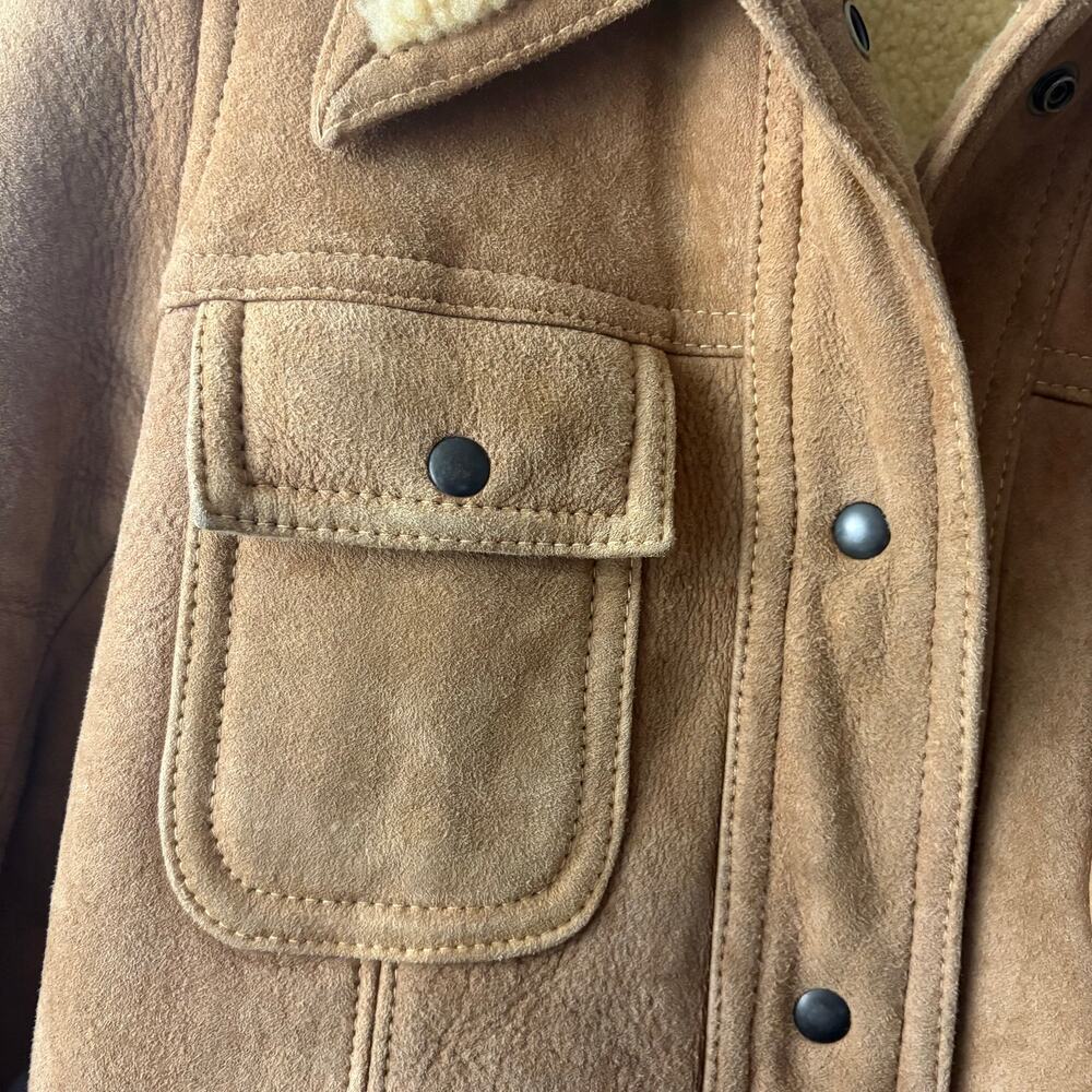 Vintage Leather Sherpa Lined Coat Jacket Snap Front  Small Western Boho Hippie - Picture 8 of 8